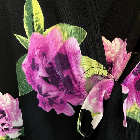 Avenue Studio Black Wrap Dress with Pink Floral Design - Picture 2 of 3